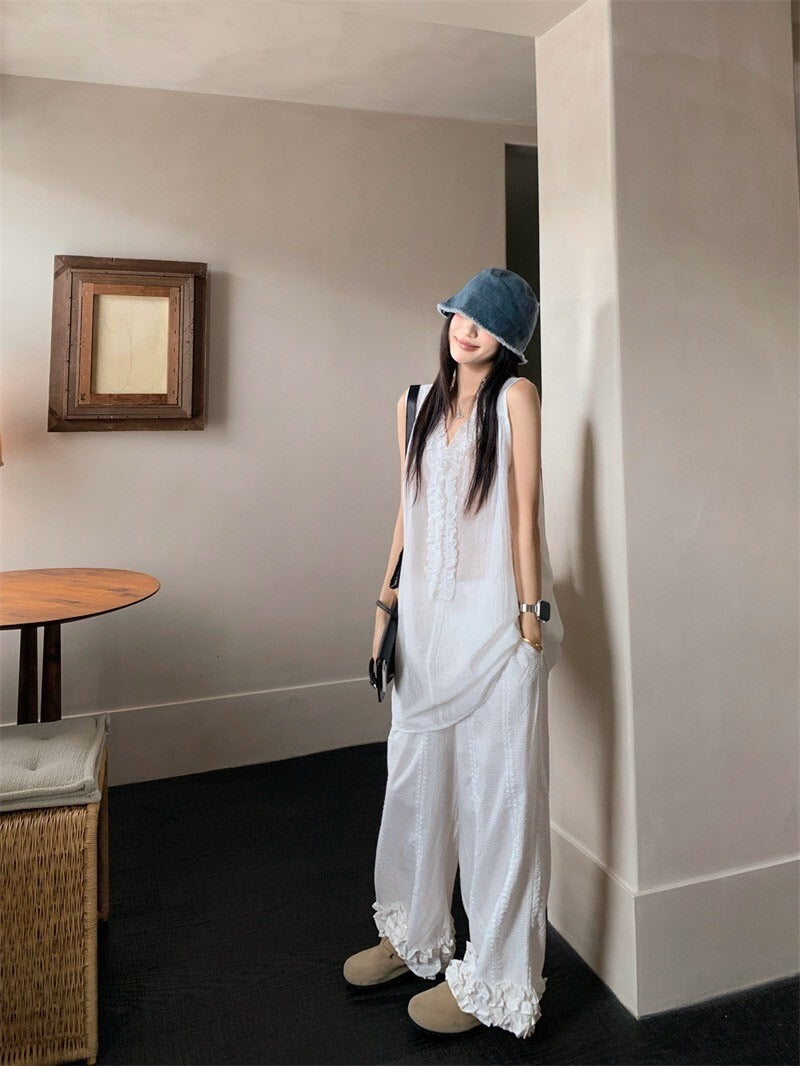 25Oct. 白色花神 手工立體小白花長款背心/休閒褲