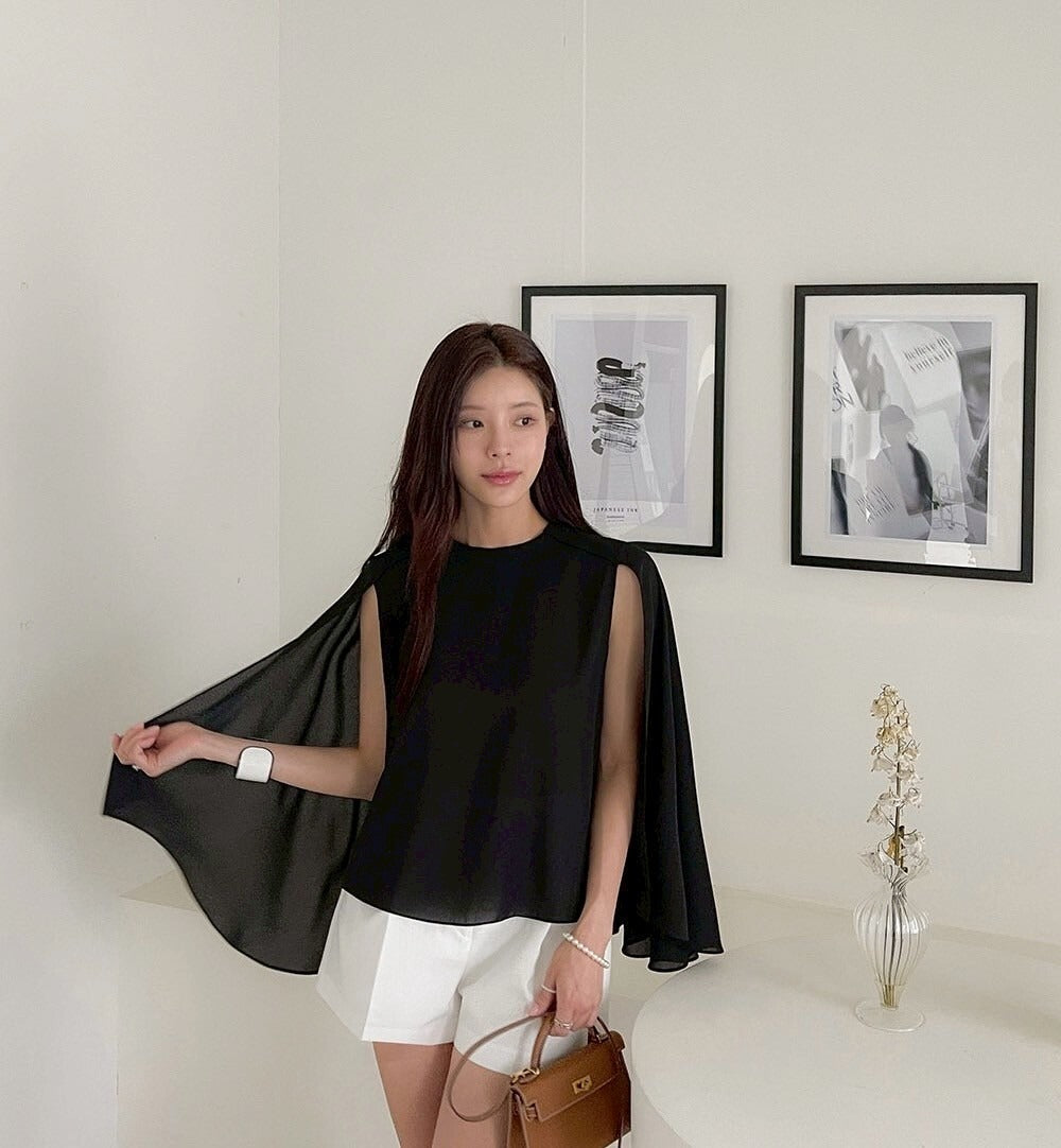 25Sep. 韓chic披風式斗篷襯衫 杏/白/黑