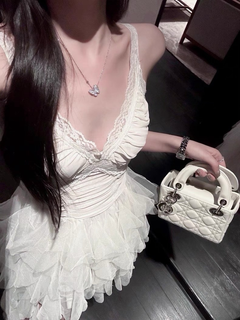 25Oct. 派對尤物 輕奢多層網紗拼接泡泡連身裙 白/黑