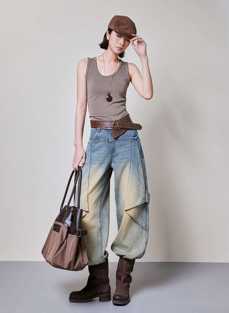 25Oct. 紙飛機牛仔褲 泥染漸變土廢風闊腿褲