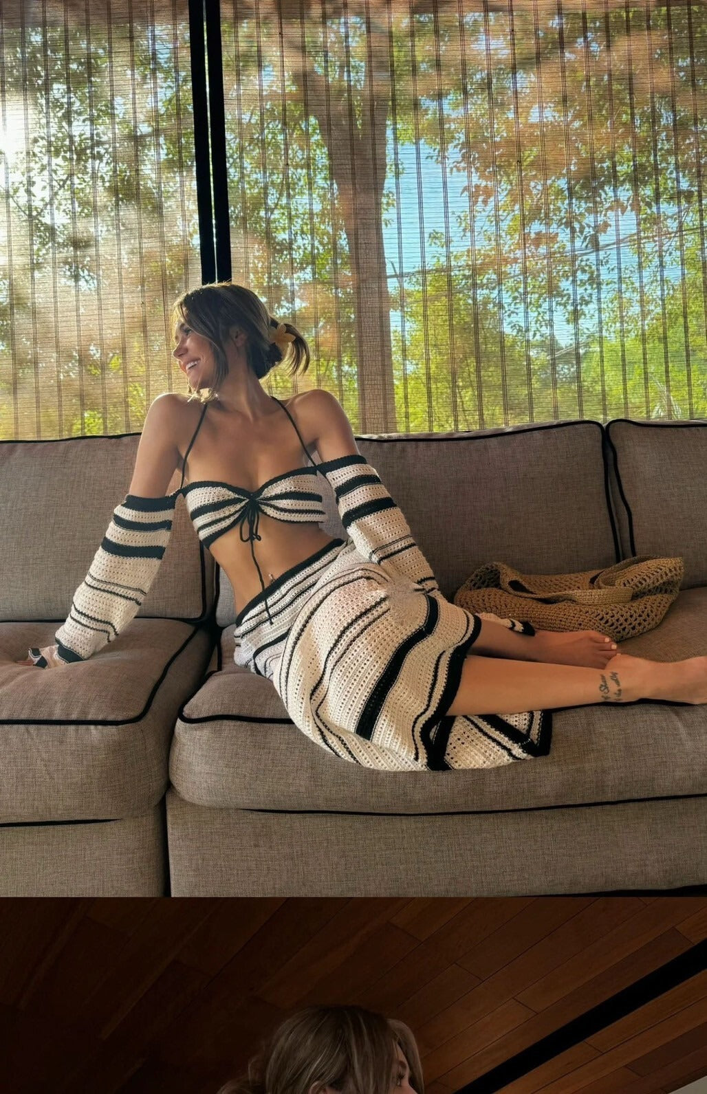 25Oct. 美式性感 黑白撞色條紋針織半身裙套裝