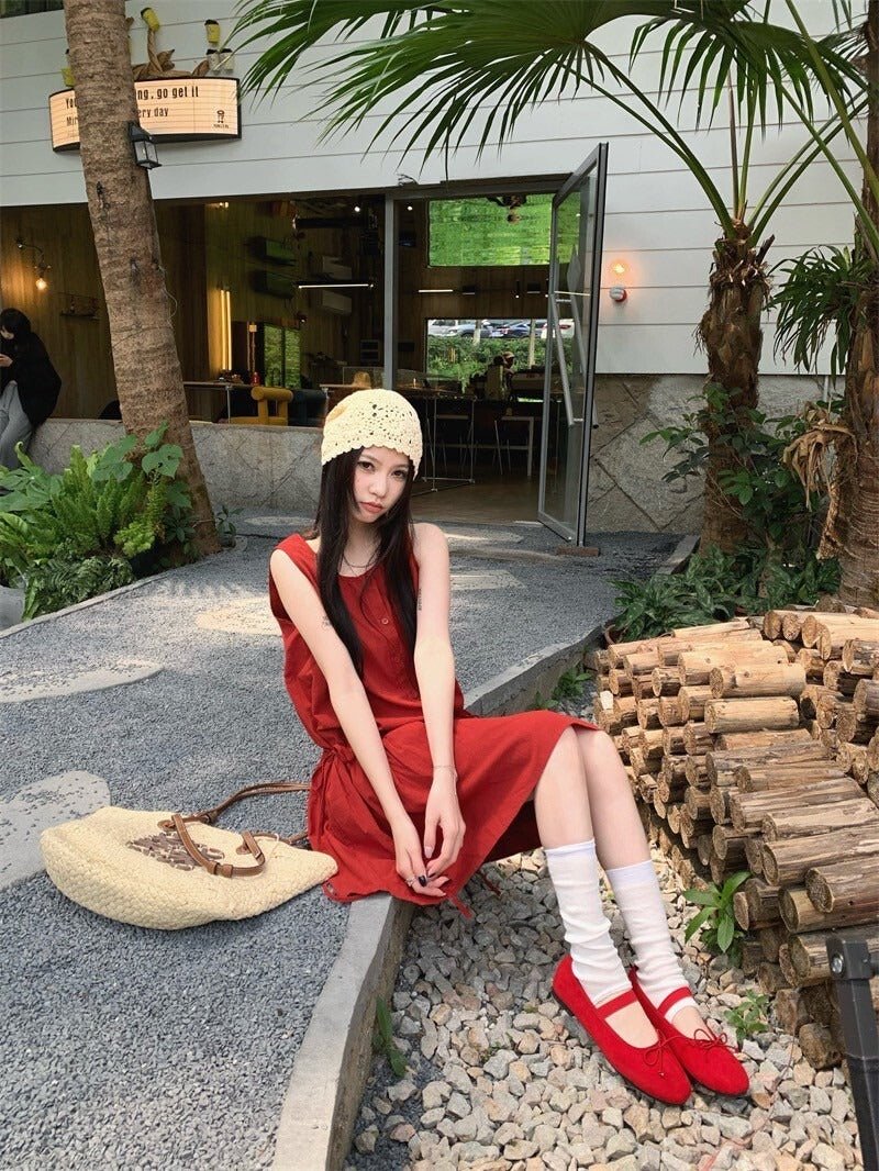 25Oct. 甜心公主抽繩背心娃娃裙 紅