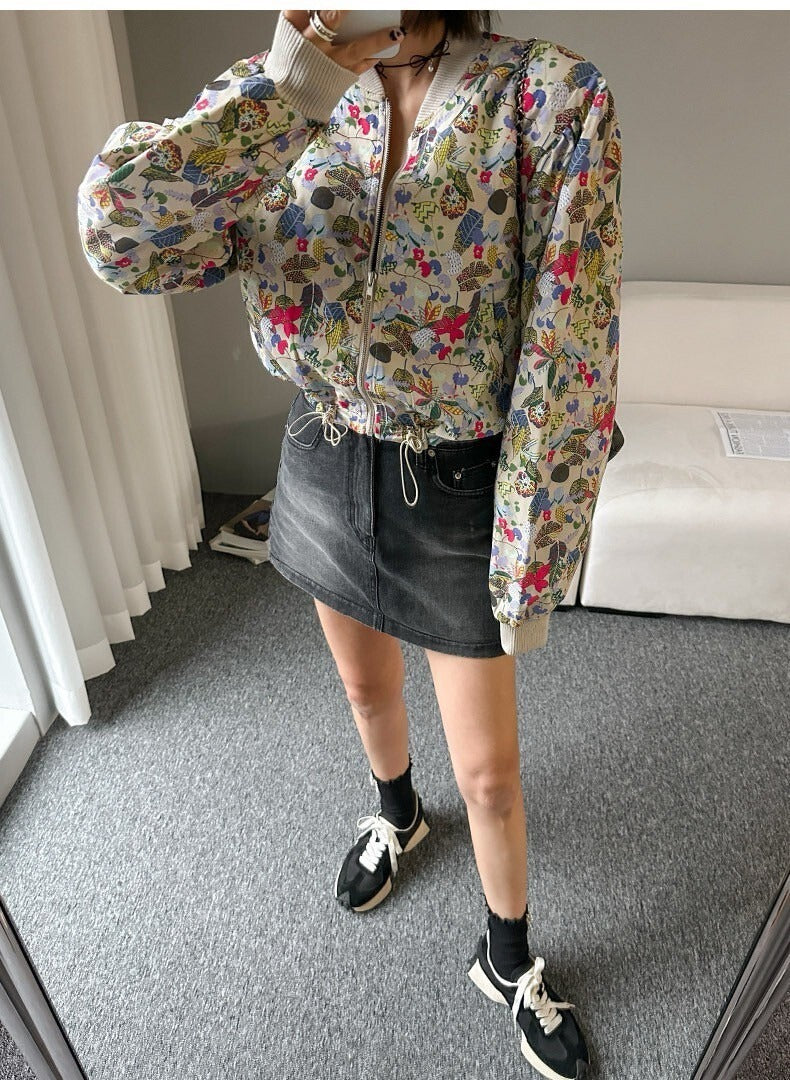 25Sep. 型格炸街抽繩碎花棒球外套 短版