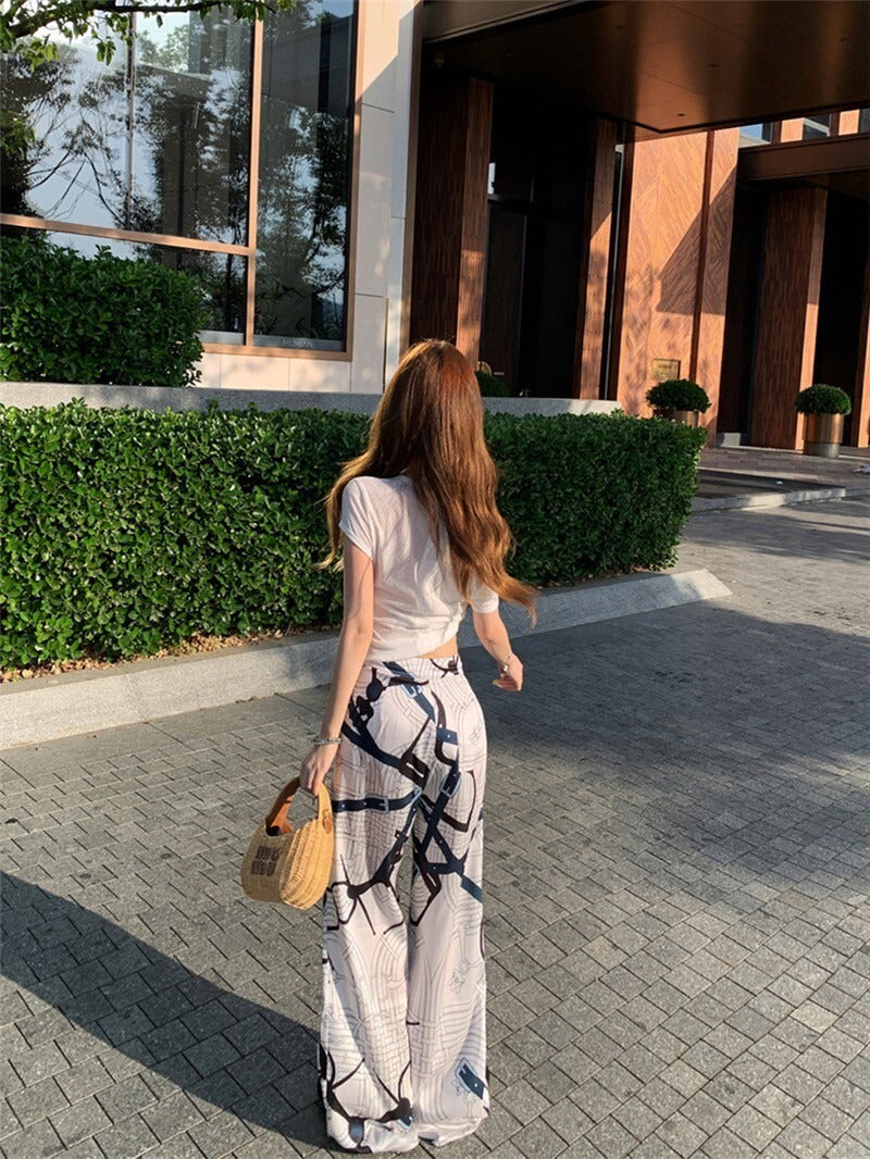 25Sep. 淡人ToF*極簡亞麻棉上衣 白色/冰絲緞面老花休閒褲