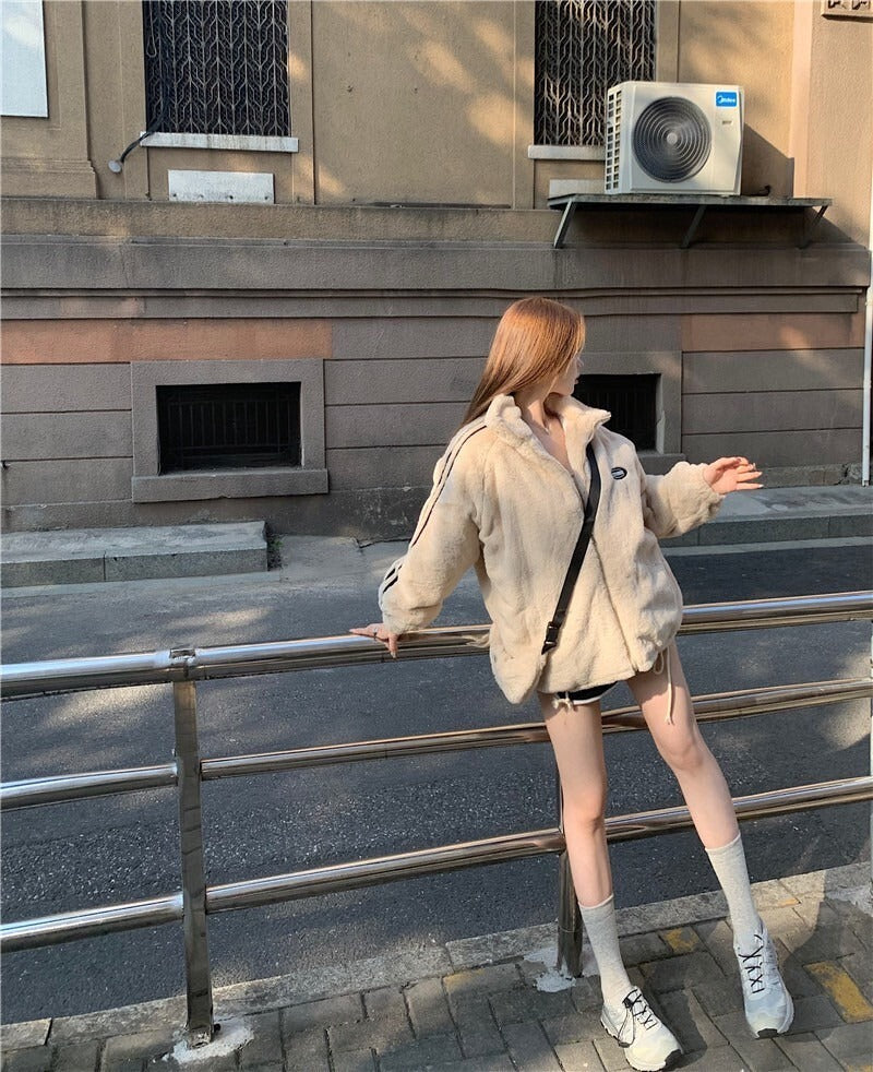 25Oct. 韓系運動 夾棉立領毛絨外套