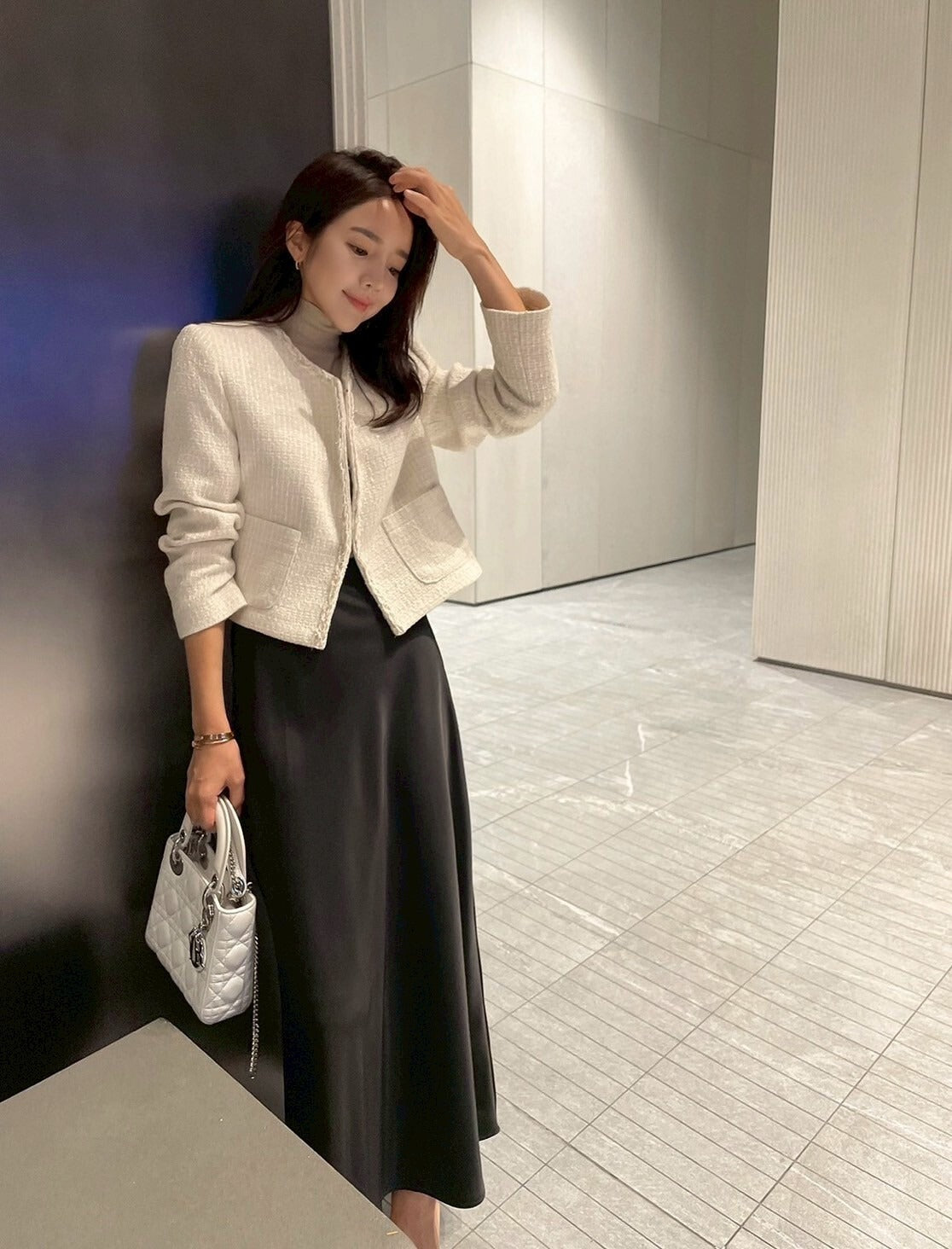 25Sep. 精緻香女孩 粗呢羊毛修身短外套 白