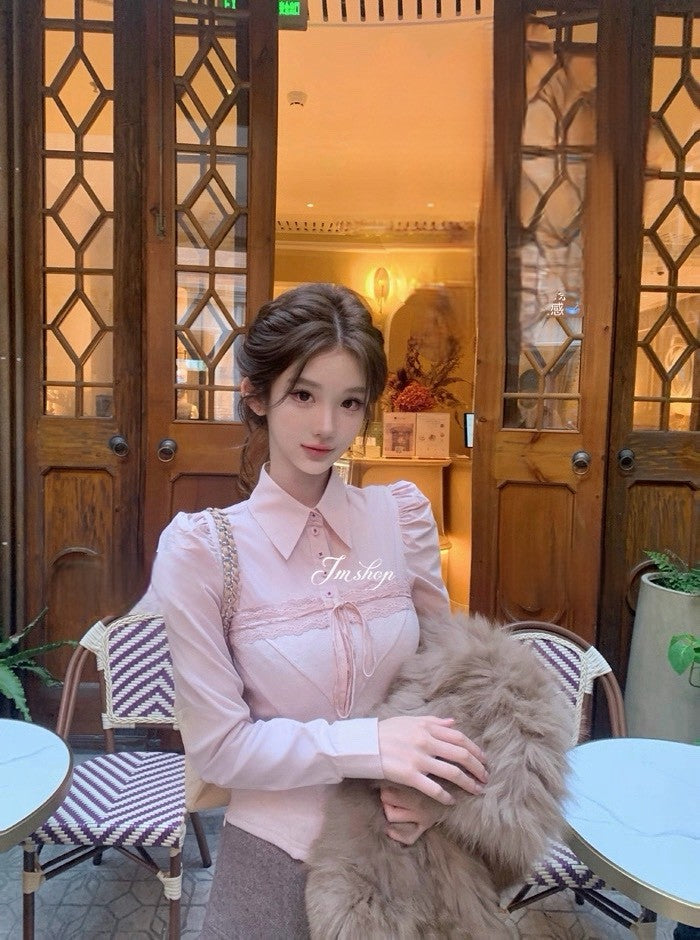 26Jan. Julia少女甜心宮廷風襯衫/蕾絲抹胸 粉色系