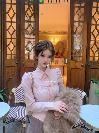 26Jan. Julia少女甜心宮廷風襯衫/蕾絲抹胸 粉色系