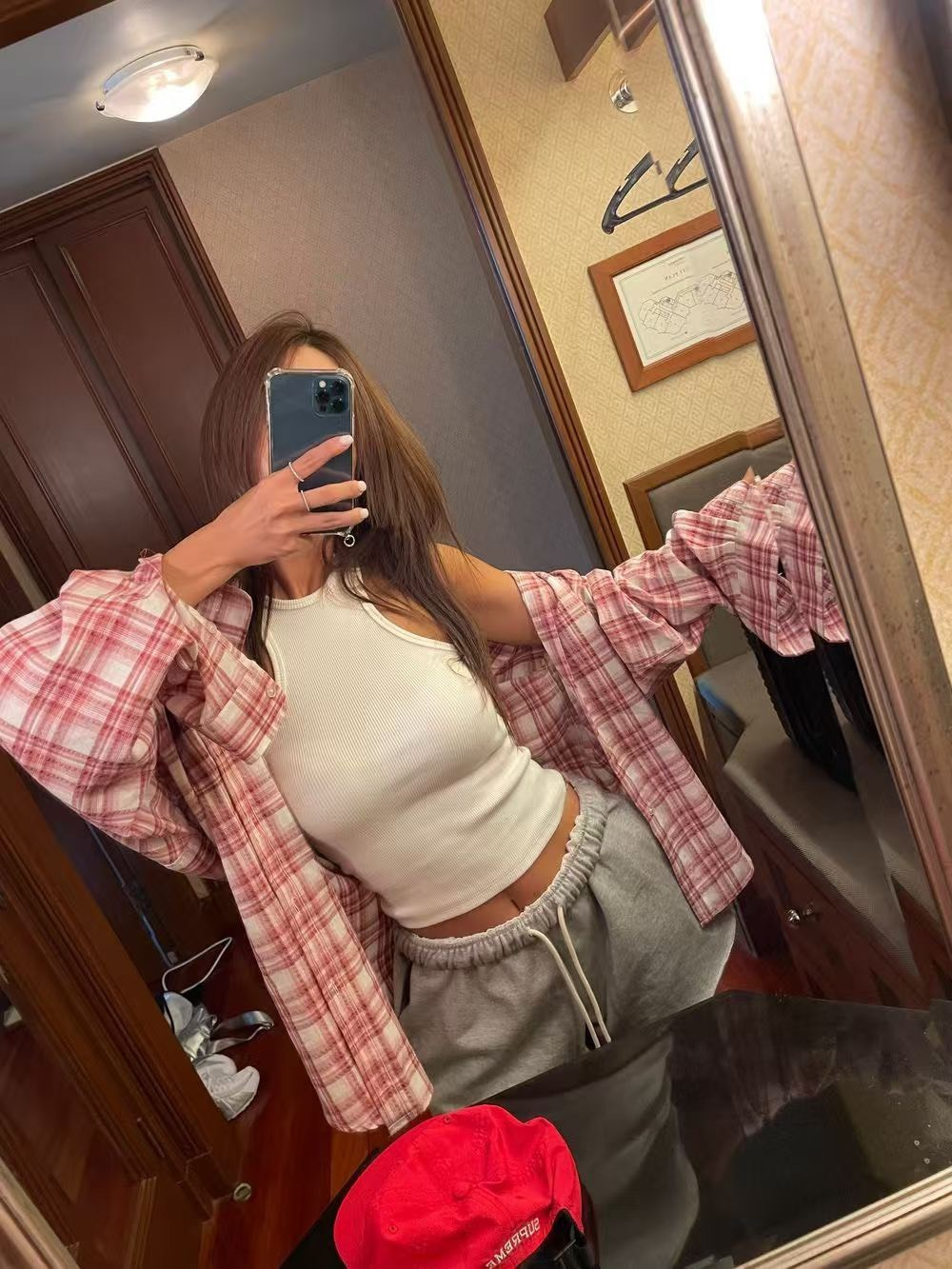 25Oct. 寬鬆休閒通勤格紋襯衫 紅