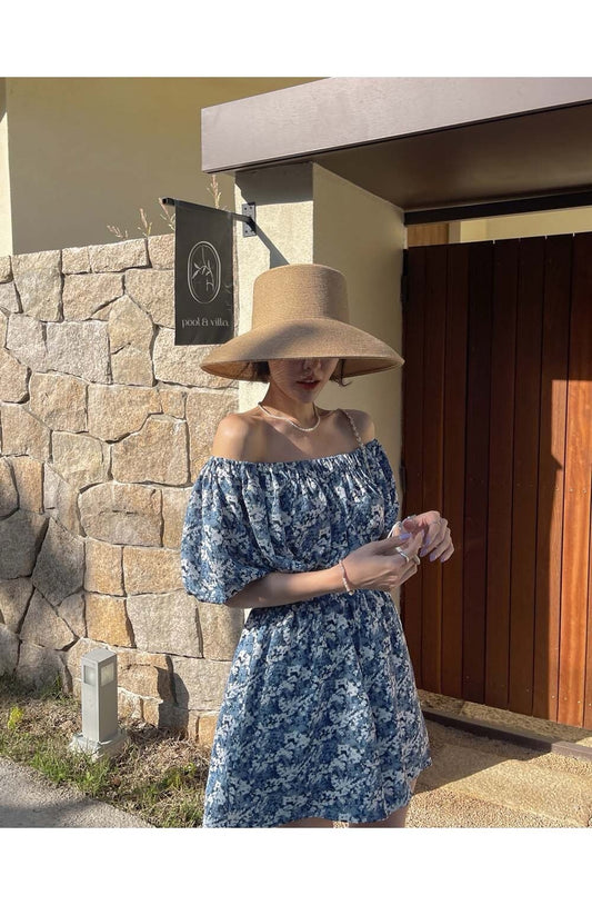 25Sep. 清新藍色碎花收腰兩穿洋裝