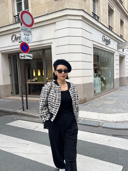 25Sep. 巴黎輕奢粗呢小香夾克外套 黑白