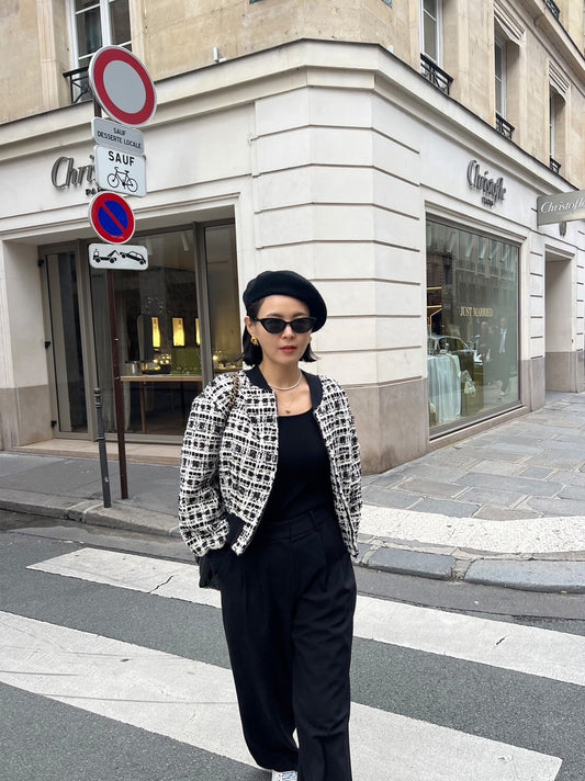 25Sep. 巴黎輕奢粗呢小香夾克外套 黑白