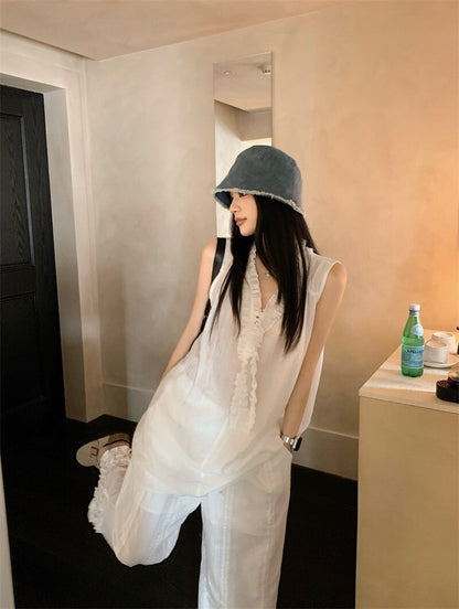 25Oct. 白色花神 手工立體小白花長款背心/休閒褲