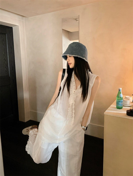 25Oct. 白色花神 手工立體小白花長款背心/休閒褲