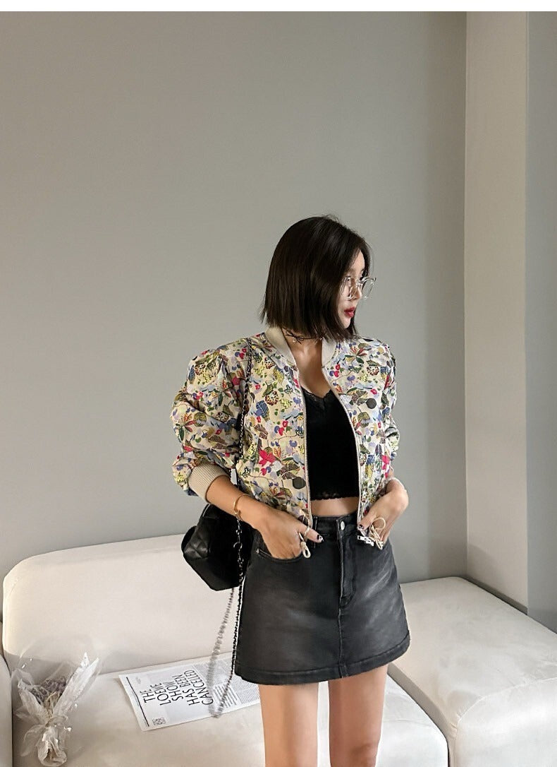 25Sep. 型格炸街抽繩碎花棒球外套 短版