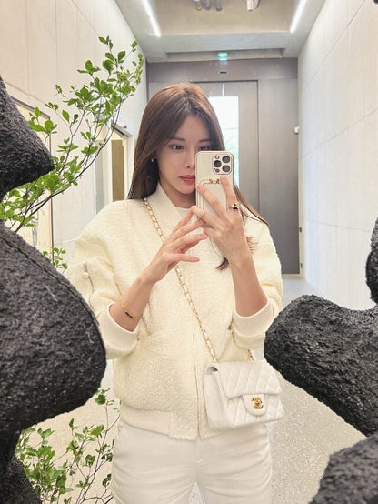 25Sep. 簡約理念百搭短款修身粗呢棒球外套 白