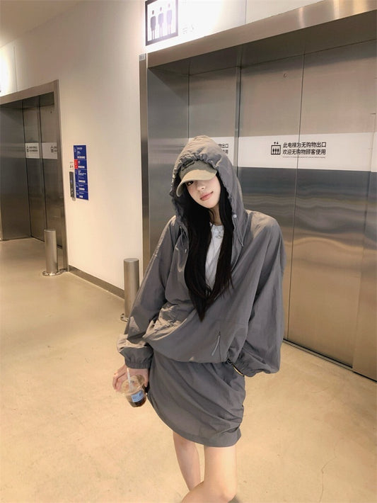 25Oct. 派克輕工裝抽繩連帽外套/半身裙