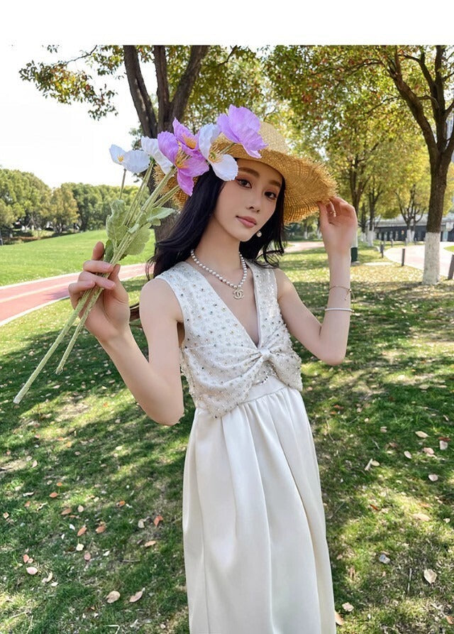 25Oct. 繆繆家千金系列 手工寶石蝴蝶結緞面小禮服