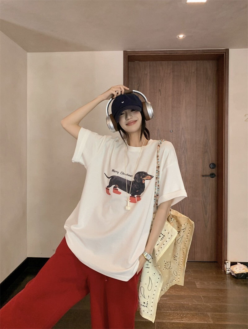 25Oct. Y2K臘腸修狗tee/紅色闊腿褲