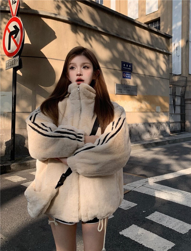 25Oct. 韓系運動 夾棉立領毛絨外套