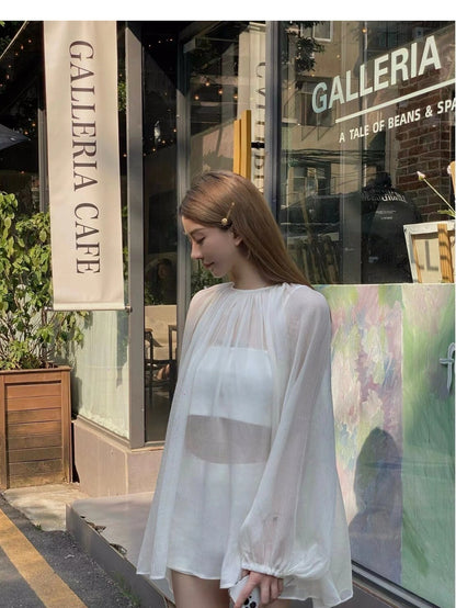 25Oct. 慵懶週末 透視感白紗泡泡疊穿3件組