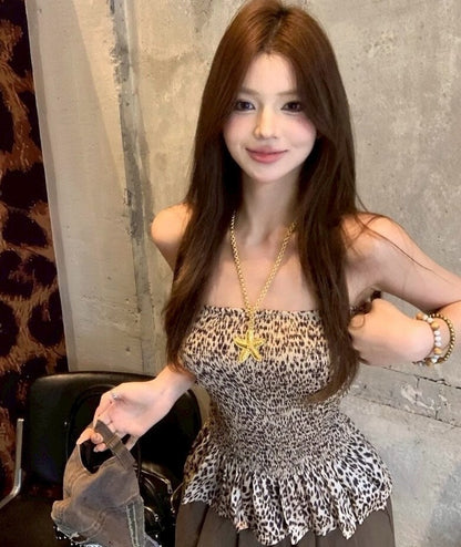 25Oct. 永久出彩復古豹紋花抹胸上衣