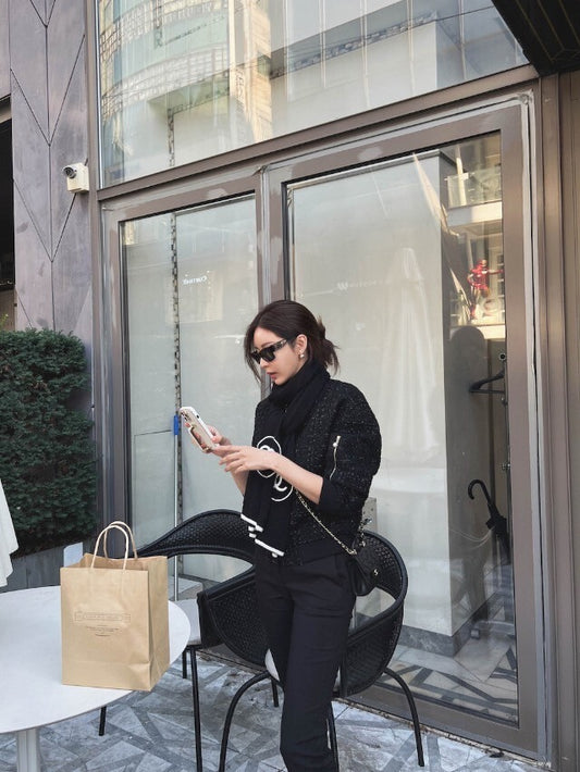 25Sep. 簡約理念百搭短款修身粗呢棒球外套 黑