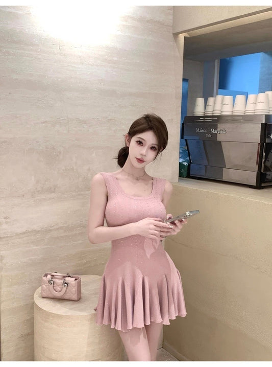 25Oct. 星河入夢 溫柔粉紗U領針織連身裙