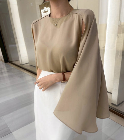 25Sep. 韓chic披風式斗篷襯衫 杏/白/黑