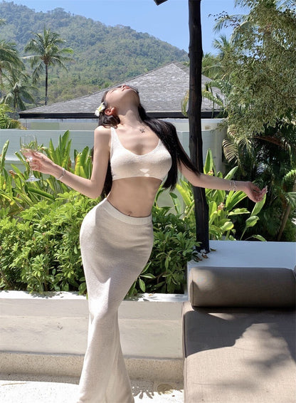 25Oct. 清純山茶 肯豆款白色針織半身裙套裝