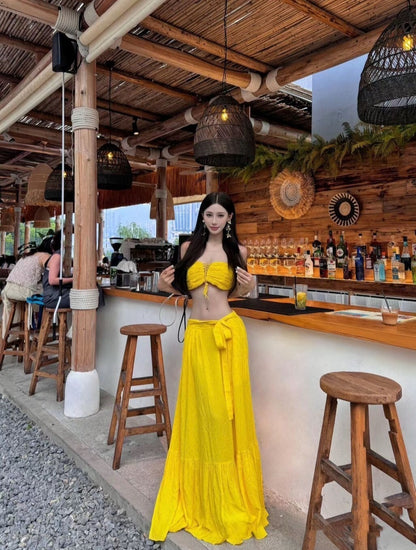 25Oct. 招財多巴胺 辣妹褶皺抹胸半身裙套裝