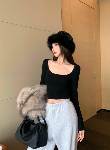 25Jul. 歐美簡約大方領彈力上衣 紅/黑