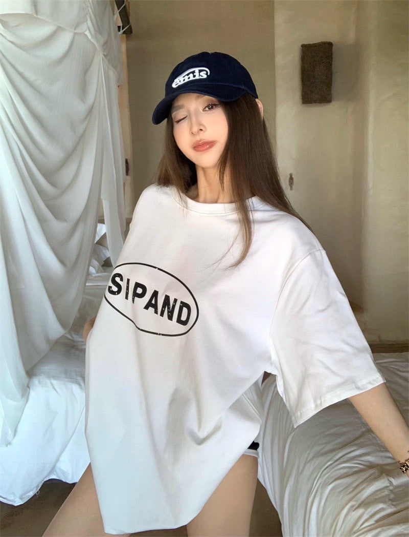 May. 寬鬆簡約棉質字母T恤 白