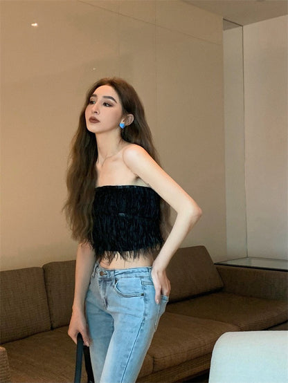 25Nov. 辣妹流蘇短款抹胸上衣 白/黑