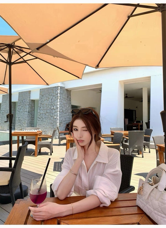 26May. 智感老錢 慵懶棉麻繫帶襯衫 白/卡其