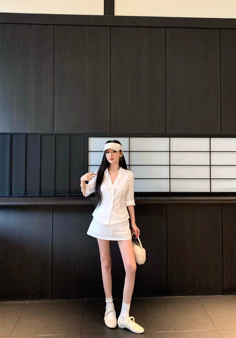 25Sep. clean fitting簡約袖襯白色襯衫套裝