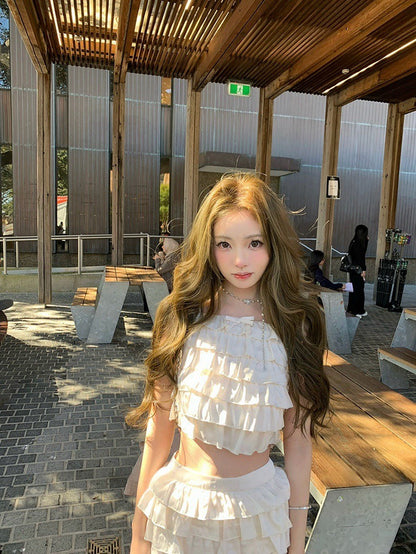 25Nov. 可鹽可甜俏皮千層荷葉半身裙套裝 杏