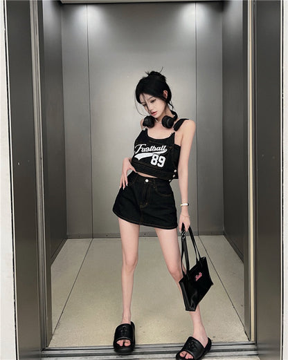 Jun. 甜辣工裝設計字母吊帶背心 半身褲裙