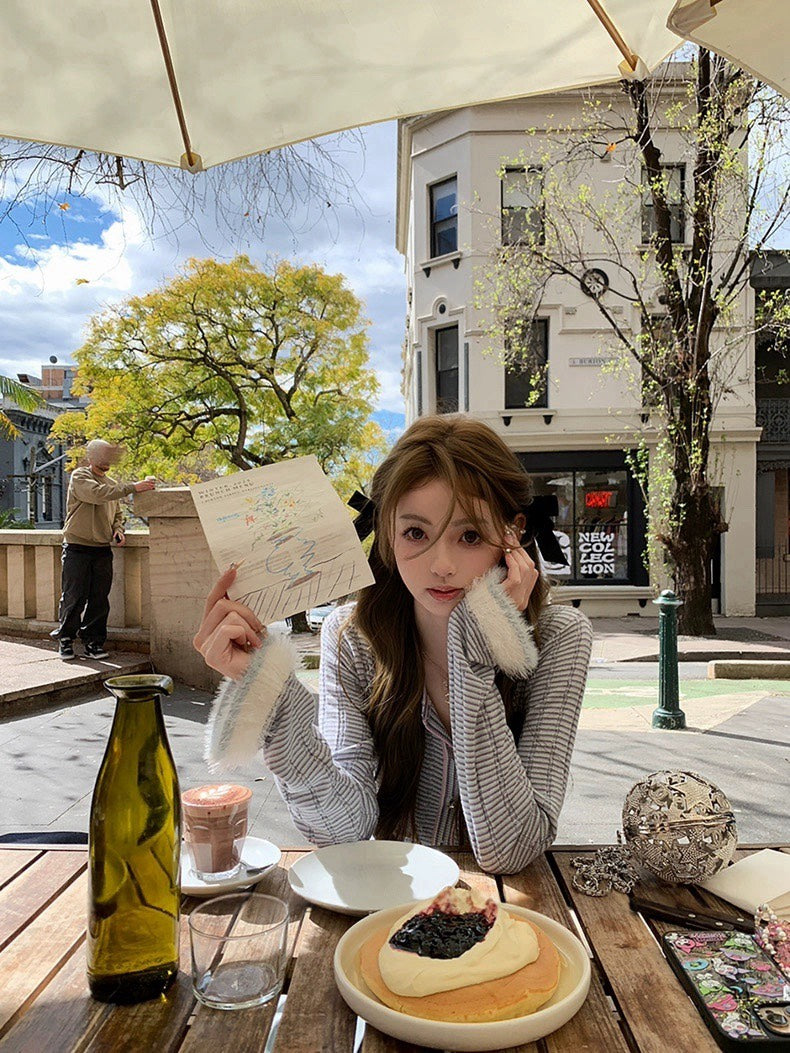 25Nov. 25B粉藍花楹 氣質織紗袖針織半身裙套裝 藍