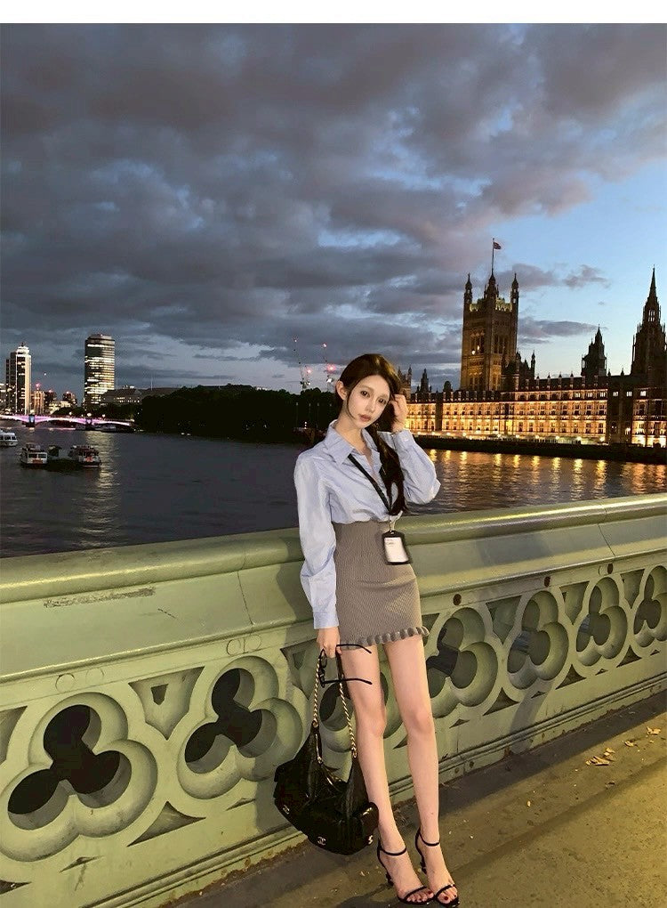 25Oct. 佛羅詠歌 純慾秘書感異材質拼接裙