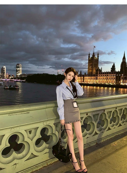 25Oct. 佛羅詠歌 純慾秘書感異材質拼接裙