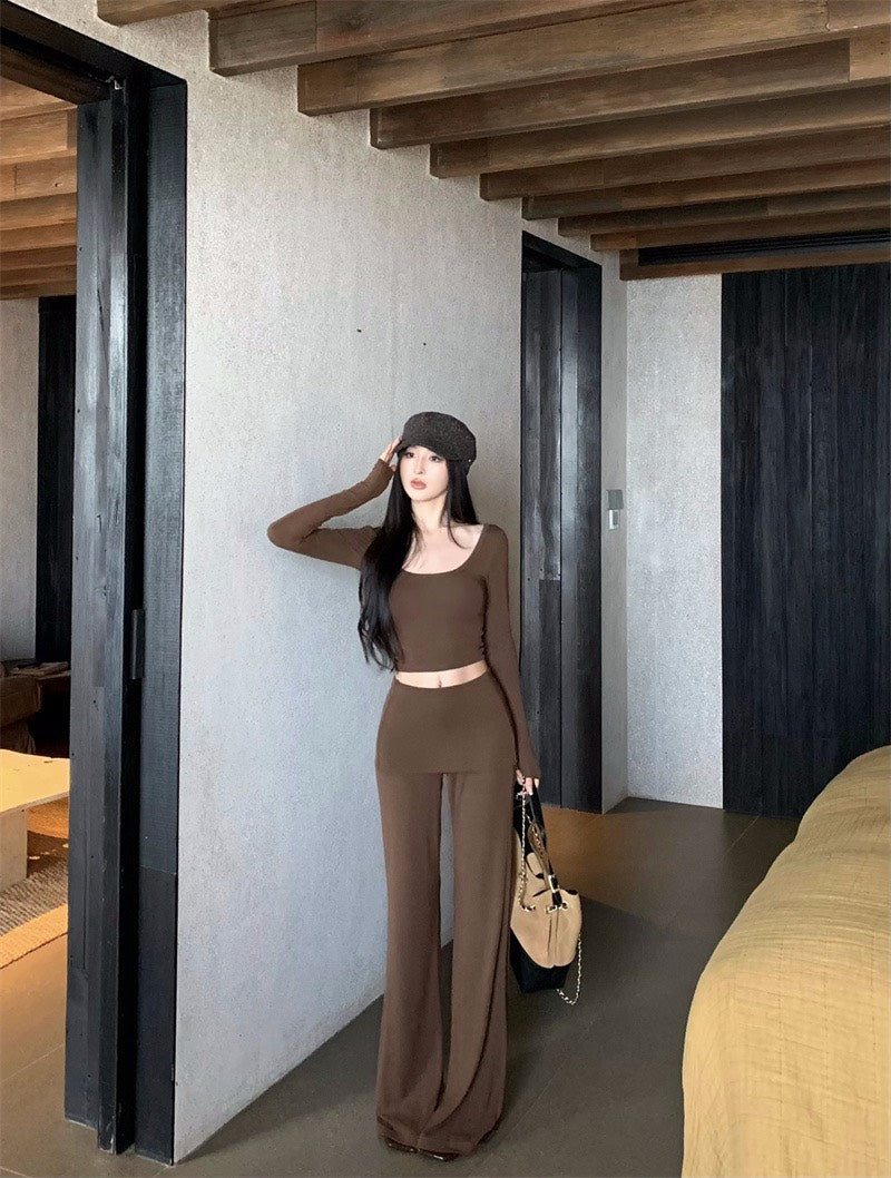 25Nov. 辣妹瑜伽私服 防走光雙層高腰休閒褲套裝 杏/咖