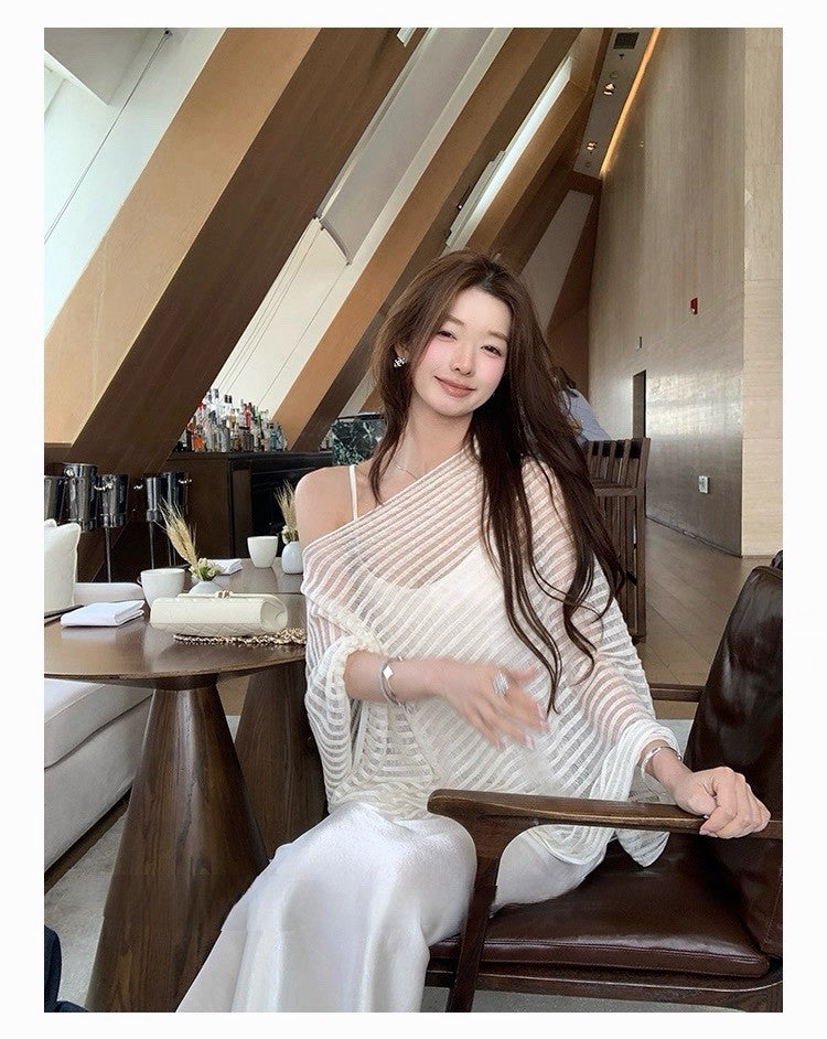 26Feb. 云珀謐光大女主針織披肩罩衫連身裙套裝 白/卡其