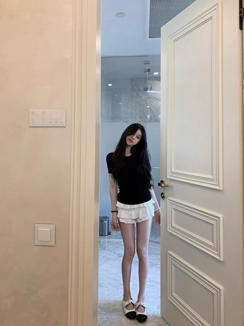 25Aug. arman*俐落圓領正肩針織上衣 白/黑