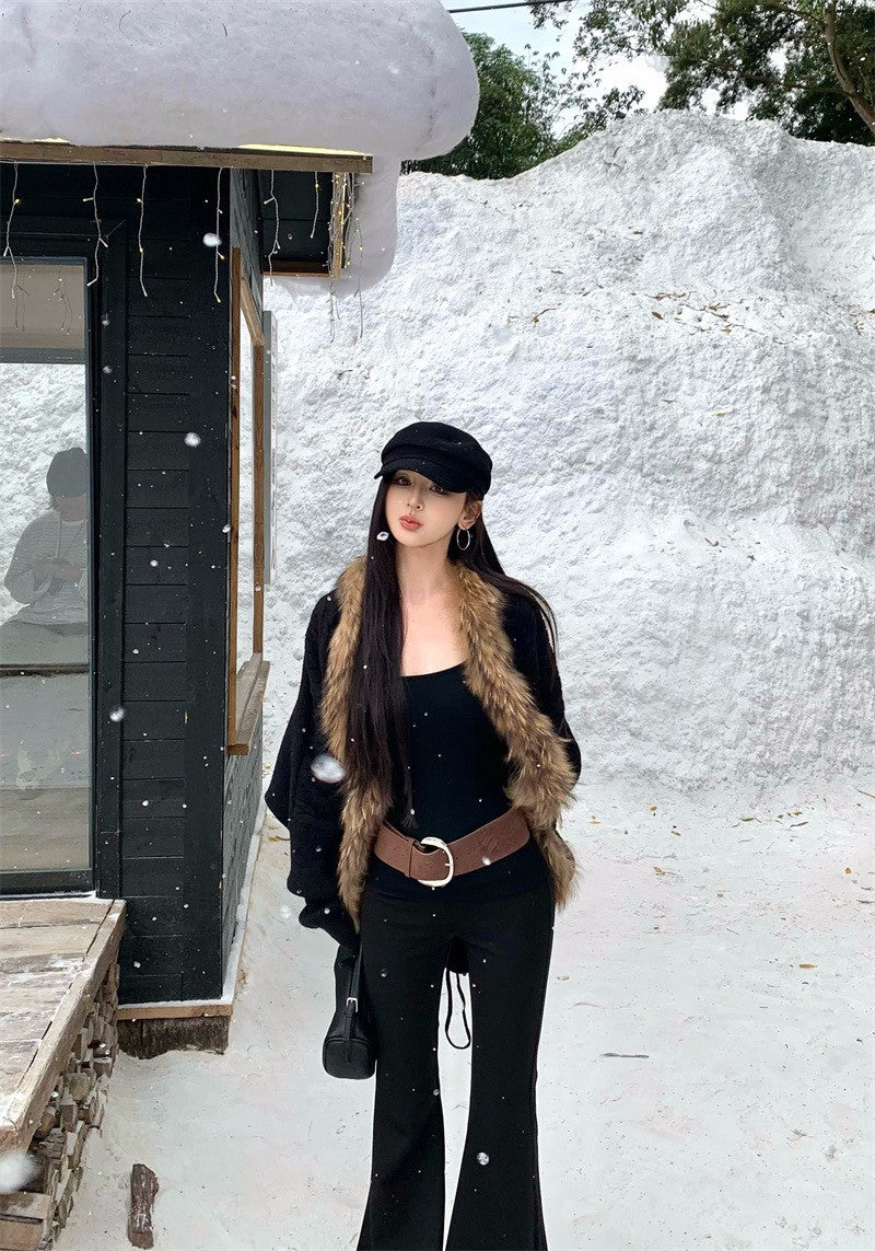 25Dec. 貴女Alpha蝙蝠袖毛毛外套 帶胸墊U領上衣 黑