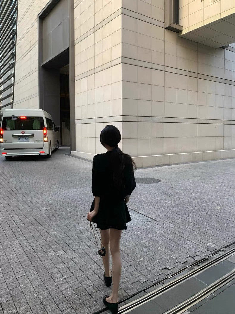 25Aug. 日常美美通勤長袖針織半身裙套裝 米/黑