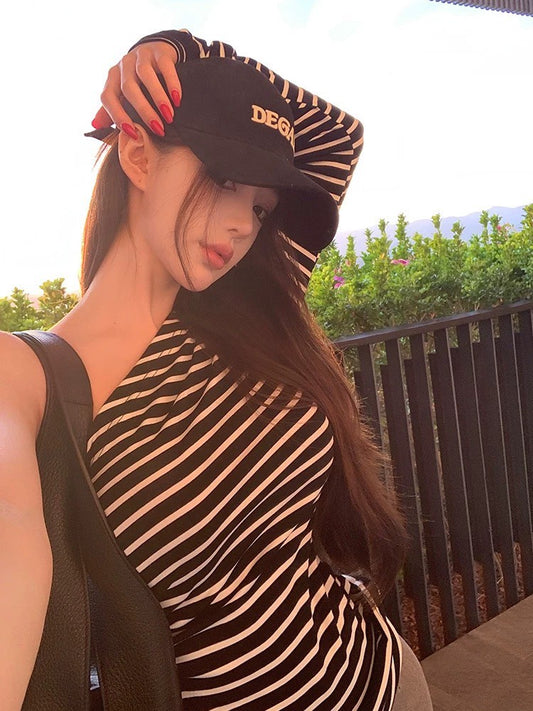 25Oct. 本期自留 香緹卡條紋單袖顯瘦上衣