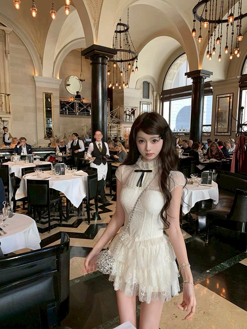 Jun. 法式公主 復古氣質蕾絲蛋糕裙套裝