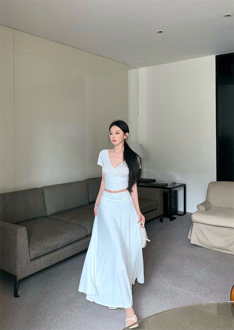 25Jul. 一眼愛上！紙片上衣半身裙套裝 米白