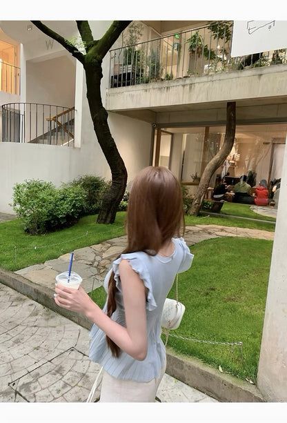 26Jun. 昭和girl娃娃荷葉涼感針織背心 白/藍